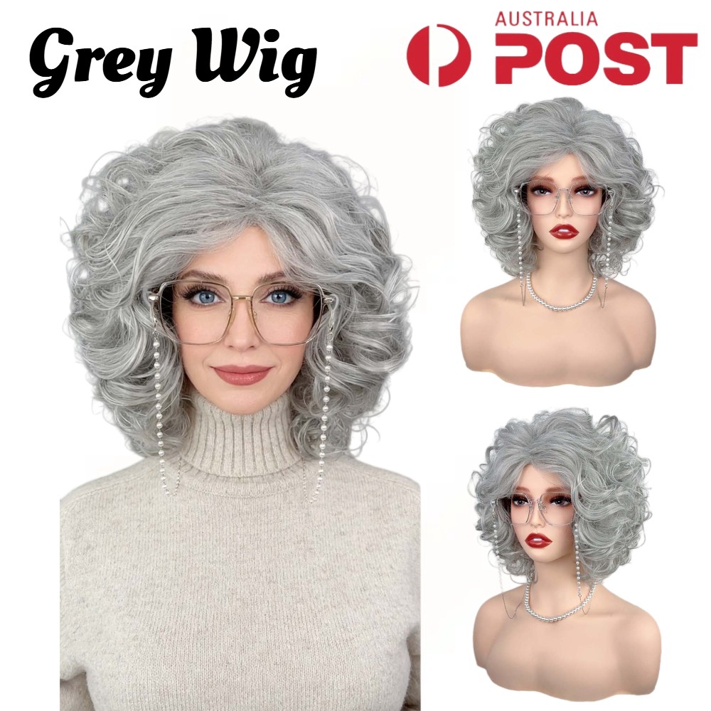 Granny Grey Wig Women Elderly Lady Short Beanie Hairpiece Universal Cosplay Wigs