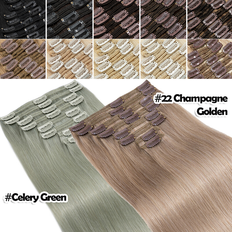 Doouble Wefts Thick Clip In 100% Real Russian Remy Human Hair Extensions 8PCS US