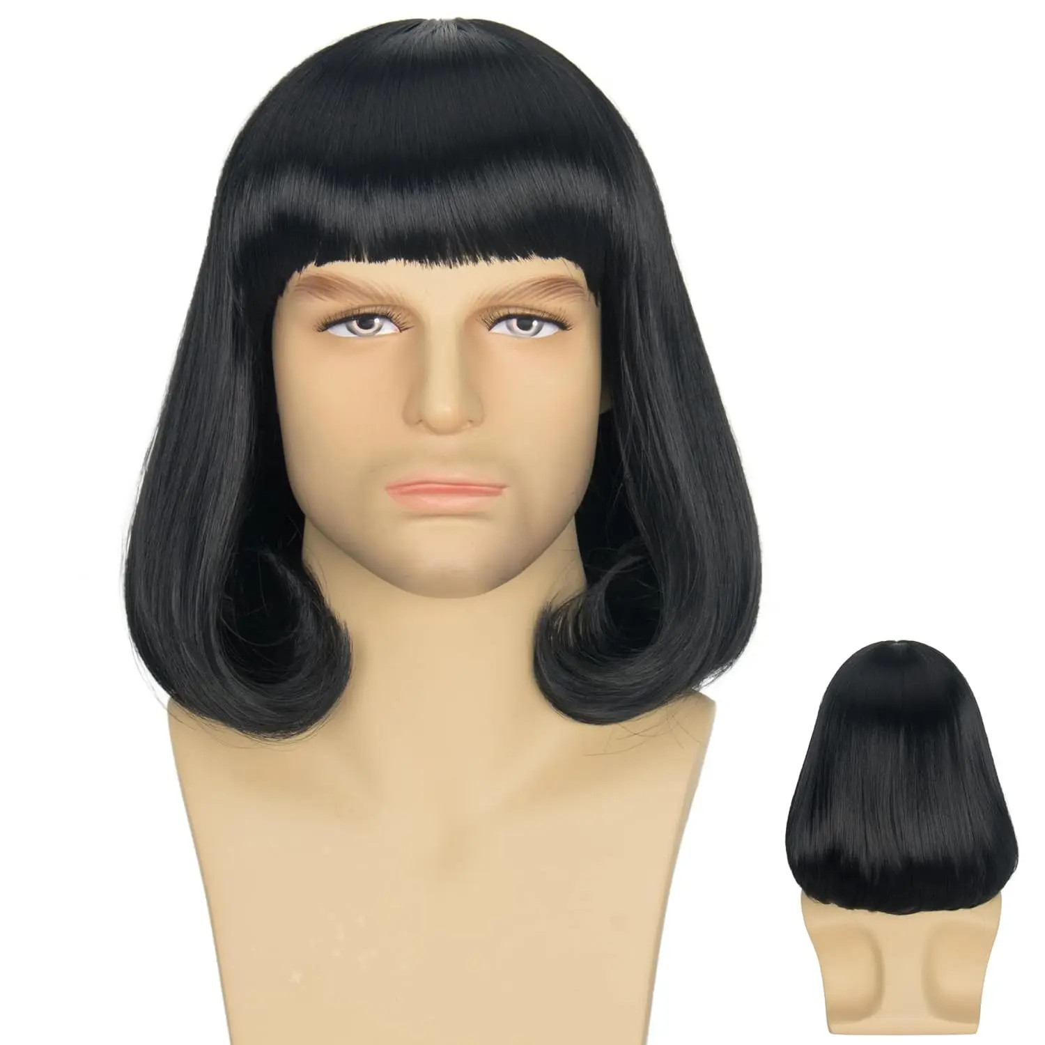 Black Bob Wig with Bangs Synthetic Lord Farquaad Cosplay Wig