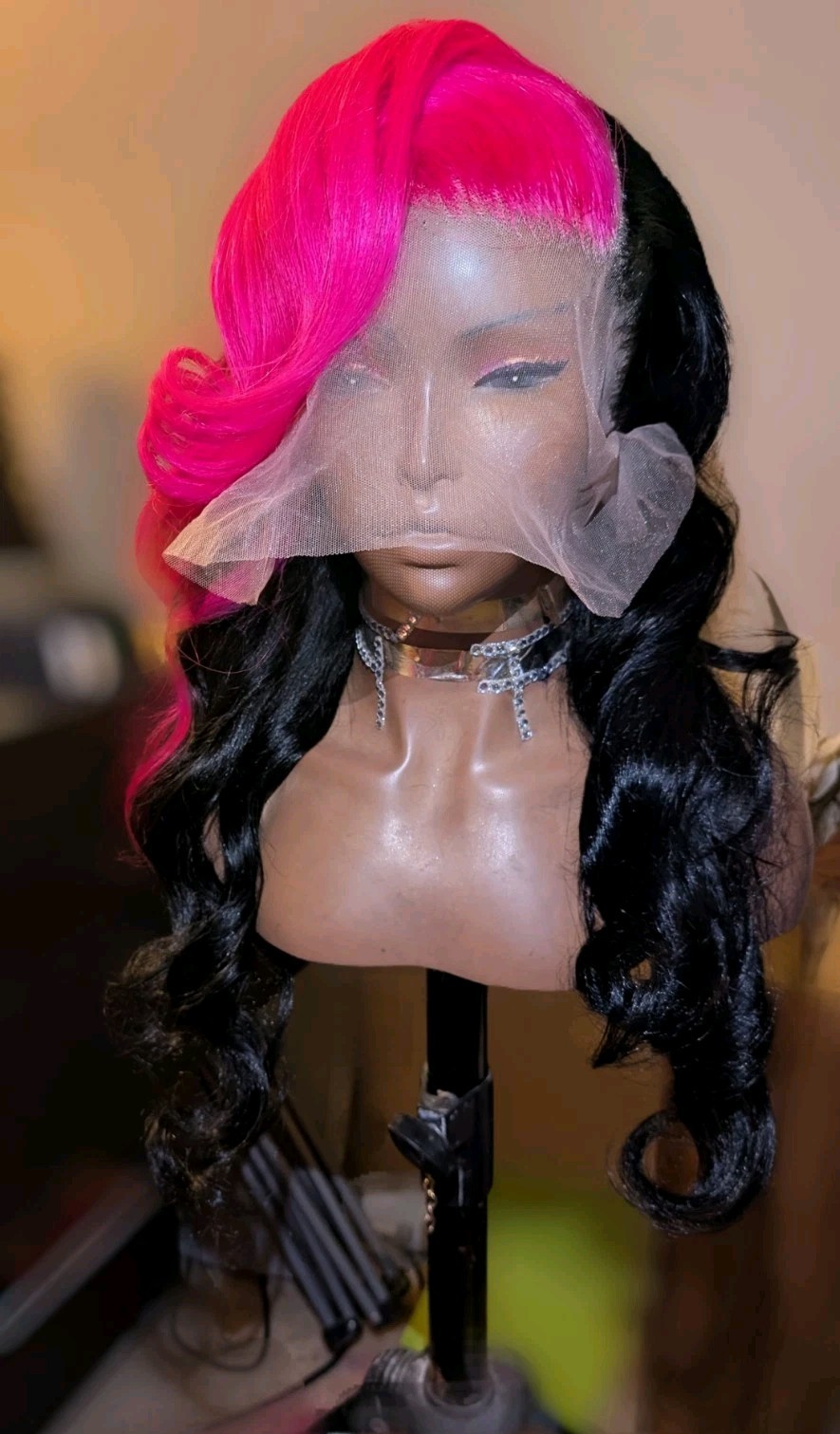 LACE FRONTAL Hot PINK AND BLACK HUMAN HAIR WIG