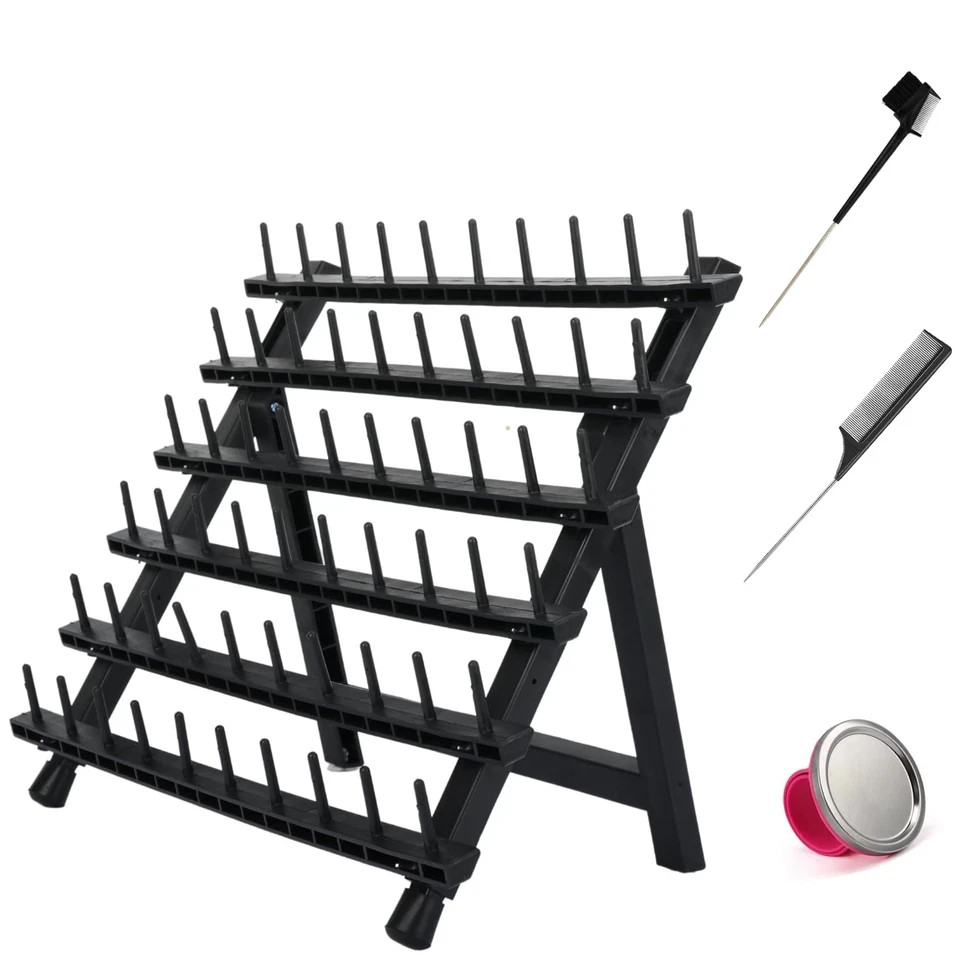black Braiding Hair Rack with 60 Pegs Standing thread spool Hair Holder with