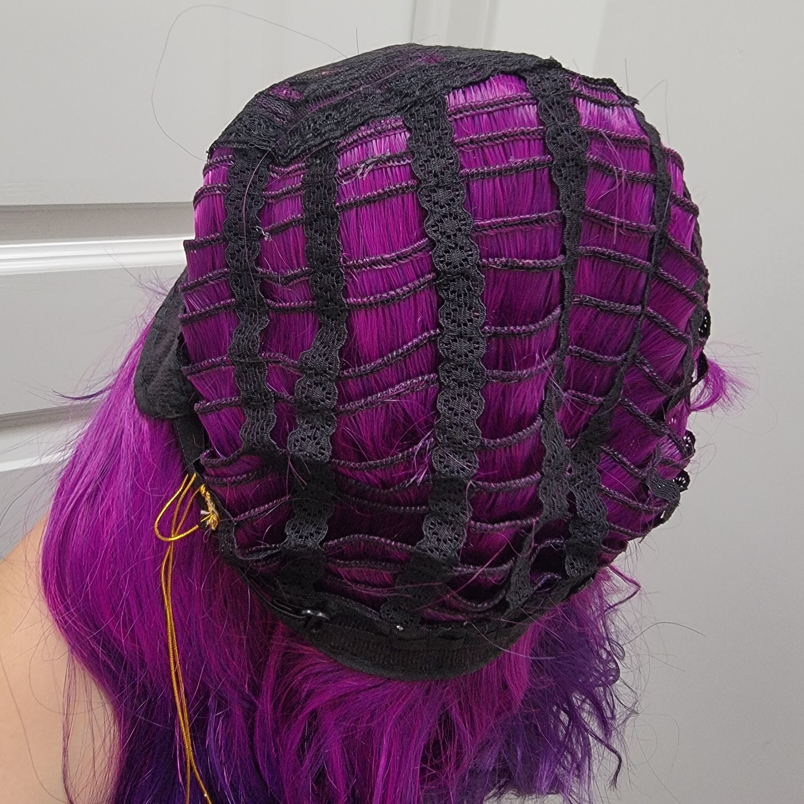 Purple/Violet Wig with Bangs Women’s Synthetic Hair Wavy Good Quality 14″ Sz M-L