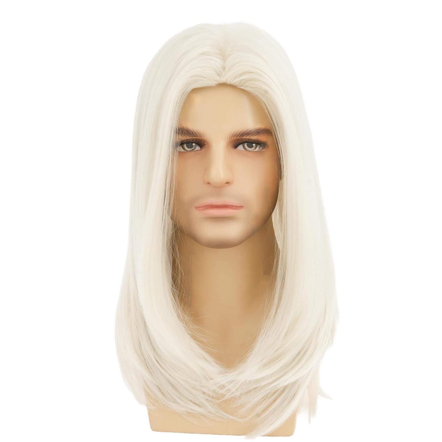 Mens Long Hair Wig Platinum Blonde Straight Middle Part Heat Resistant Men Wi…