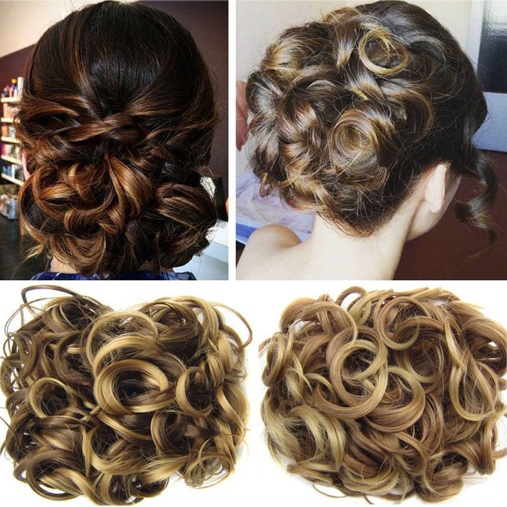MEGA LARGE THICK Curly Chignon Messy Bun Updo Clip in Hair Extensions AS REAL US