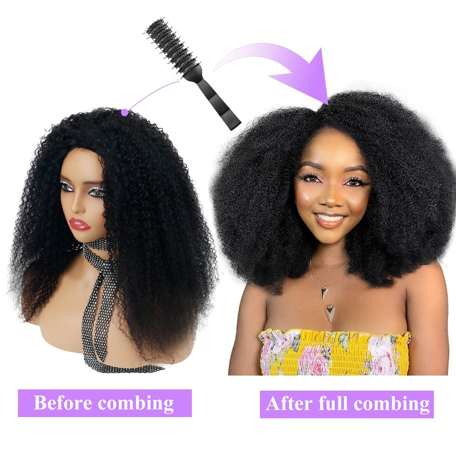 Canaryfly Afro Kinky Curly Human Hair Half Wigs For Black Wome 200 Density 3 In