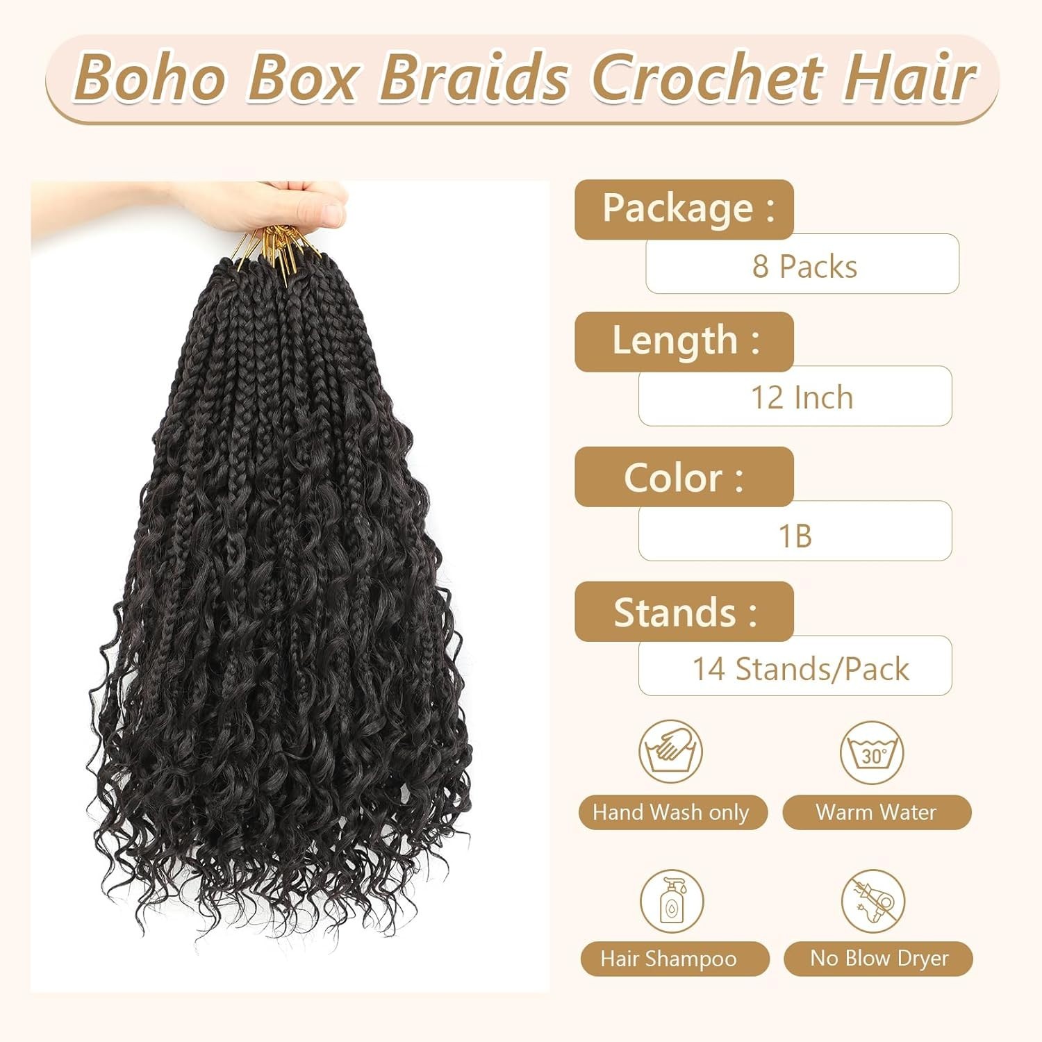 Luxury 12 Inch Curly Ends Box Braids – 8 Packs Bohemian Crochet Hair for Women