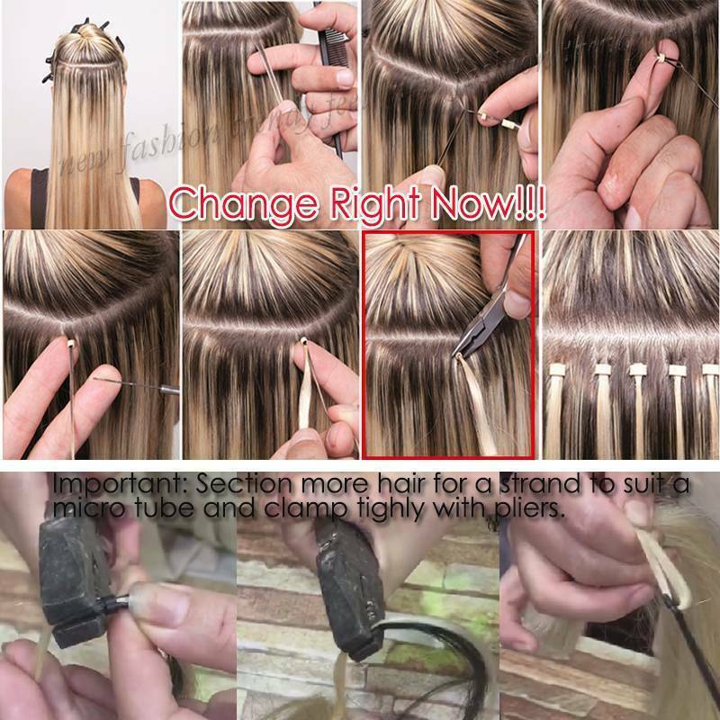 Ombre Micro Ring Loop Remy Human Hair Extensions Pre Bonded Tips Beads 100S=100G