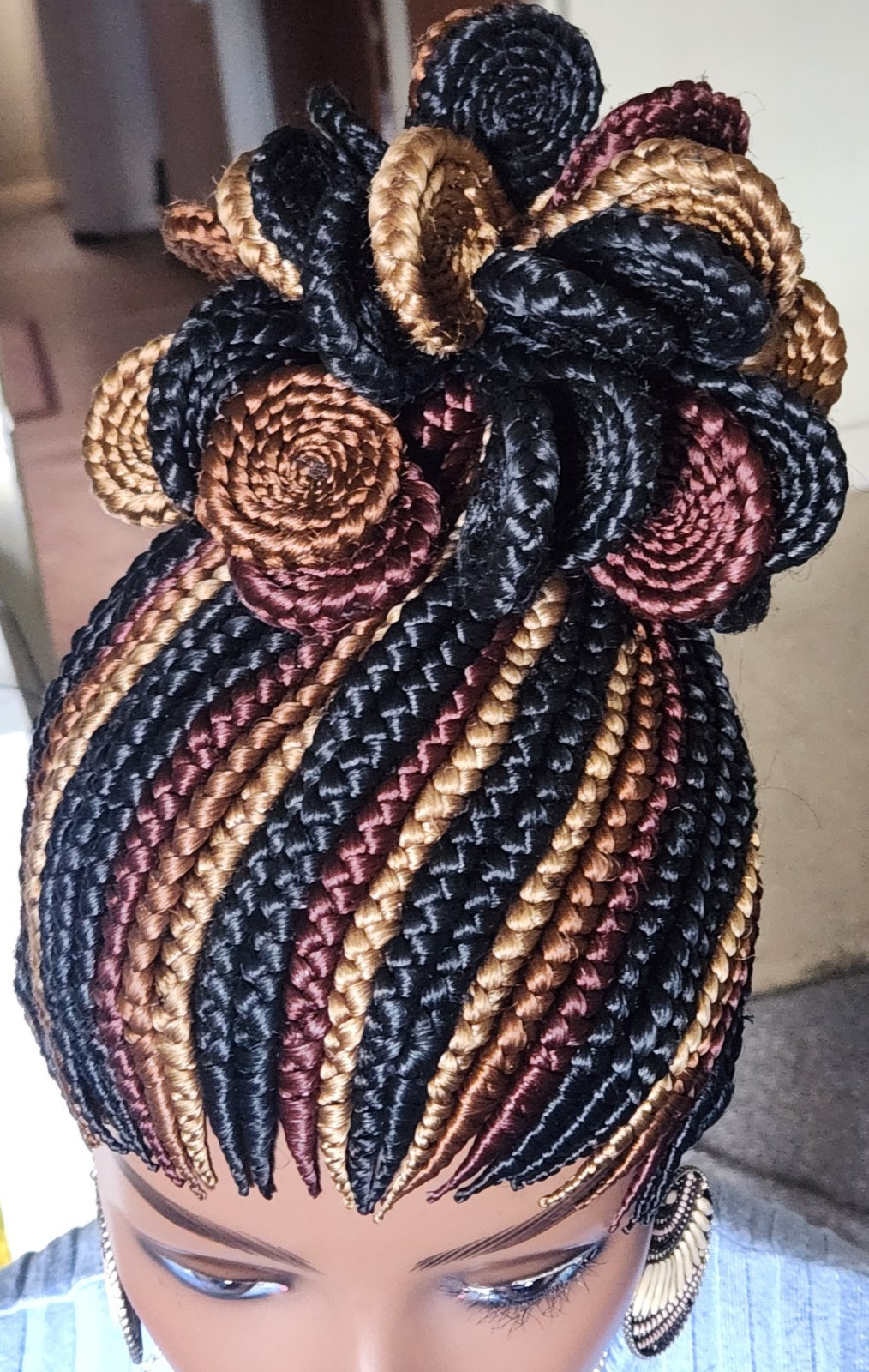 Fully hand braided box braid cornrows wig poney tail disque Multiple colors