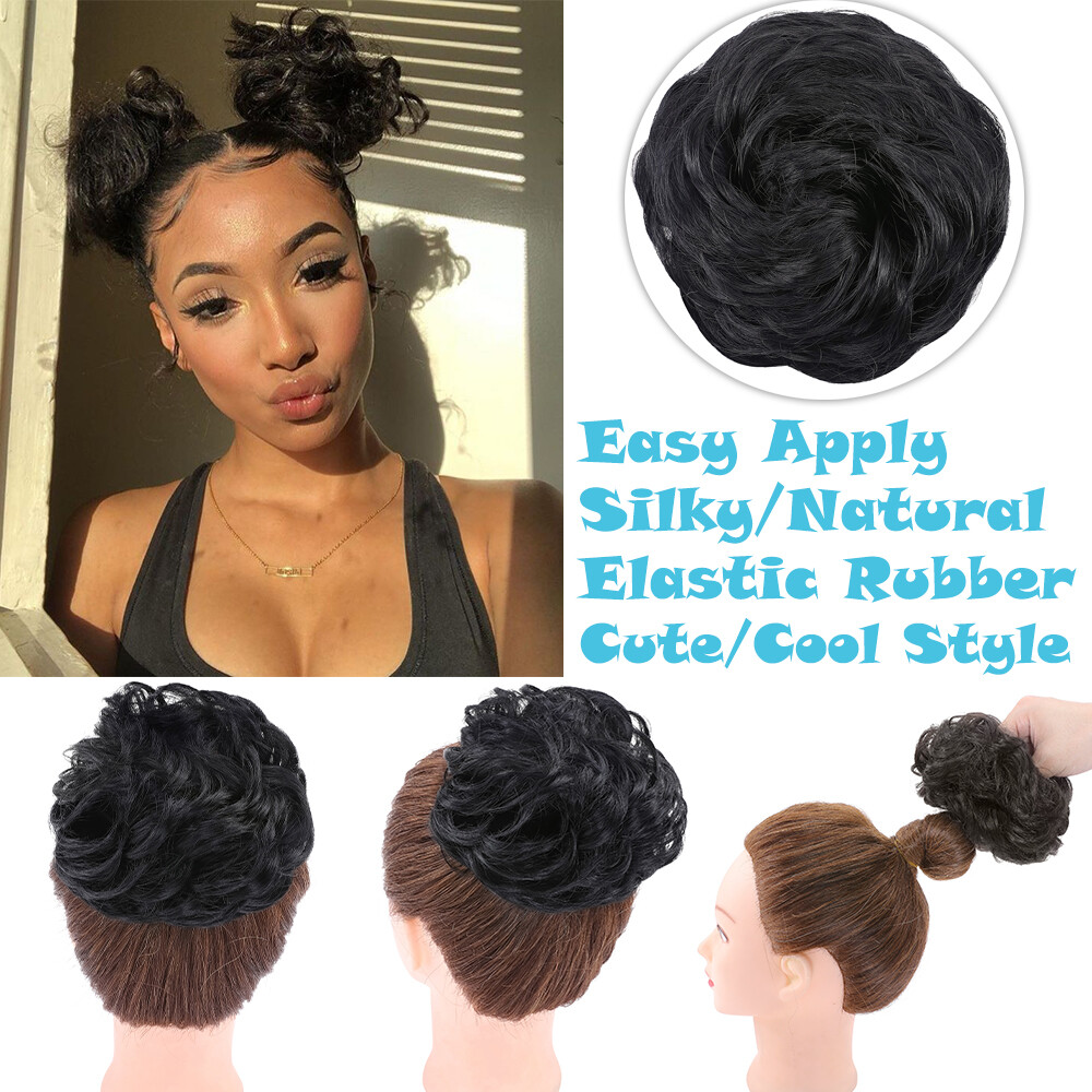 Curly Messy Scrunchie Bun Updo Wrap on Pony Hair Extensions Fake Hair Woman US