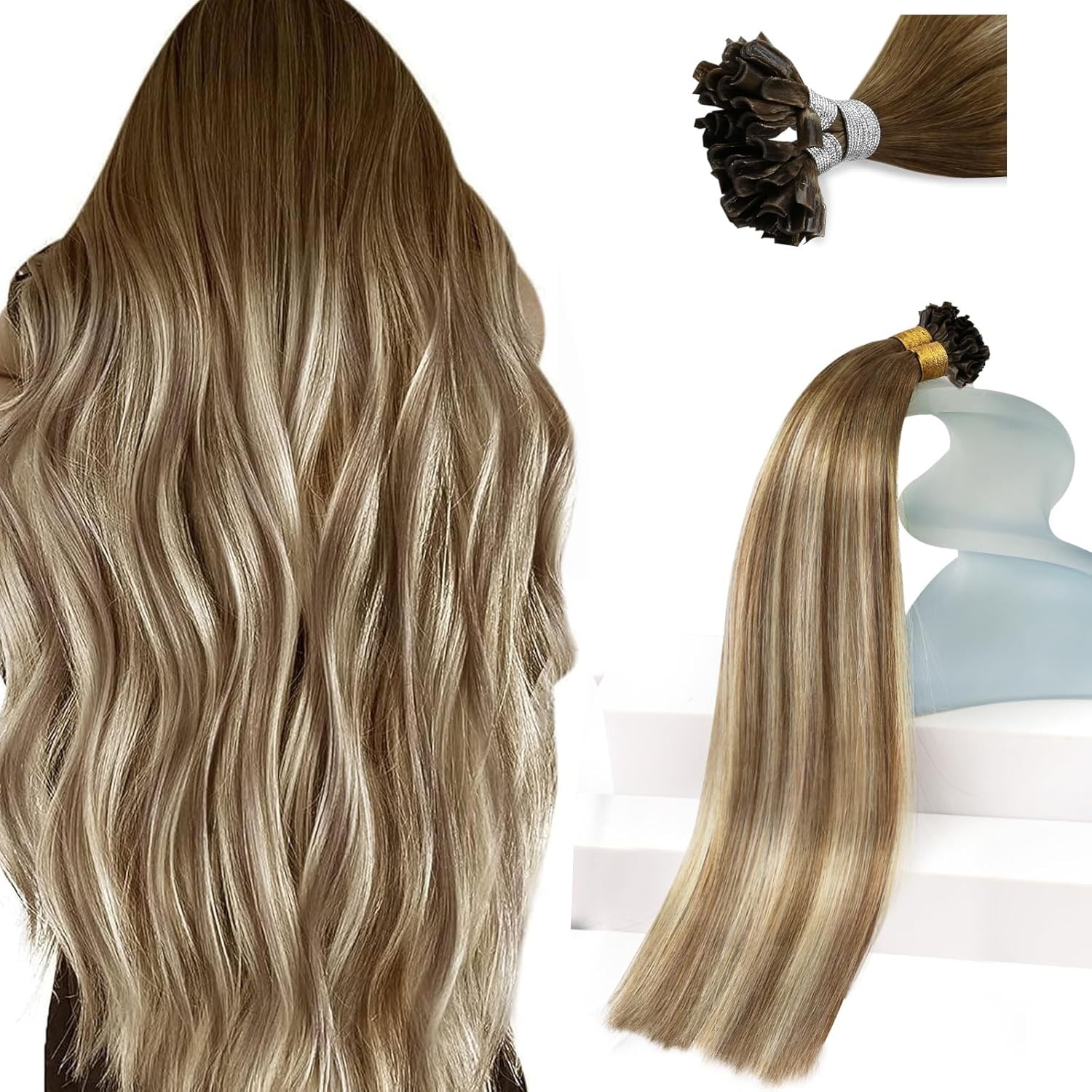 Sunny Hair U-TIP 16in Brown/Platinum Blonde Hair Extensions – UT_6-60-6_16_50G3