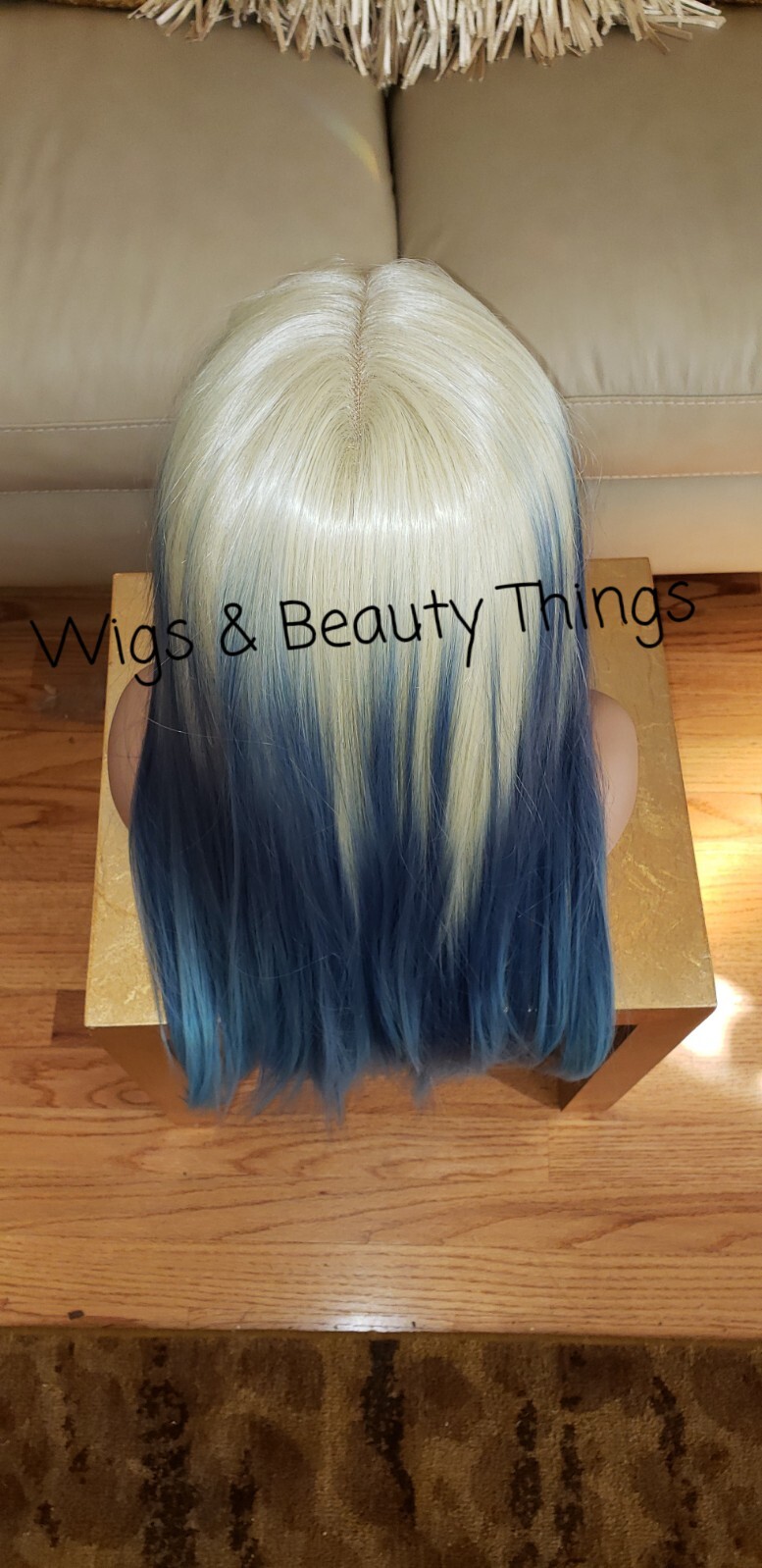 Long Front Lace Wig – Human Hair Blend – Blue Balayage Rainbow Multicolor silk