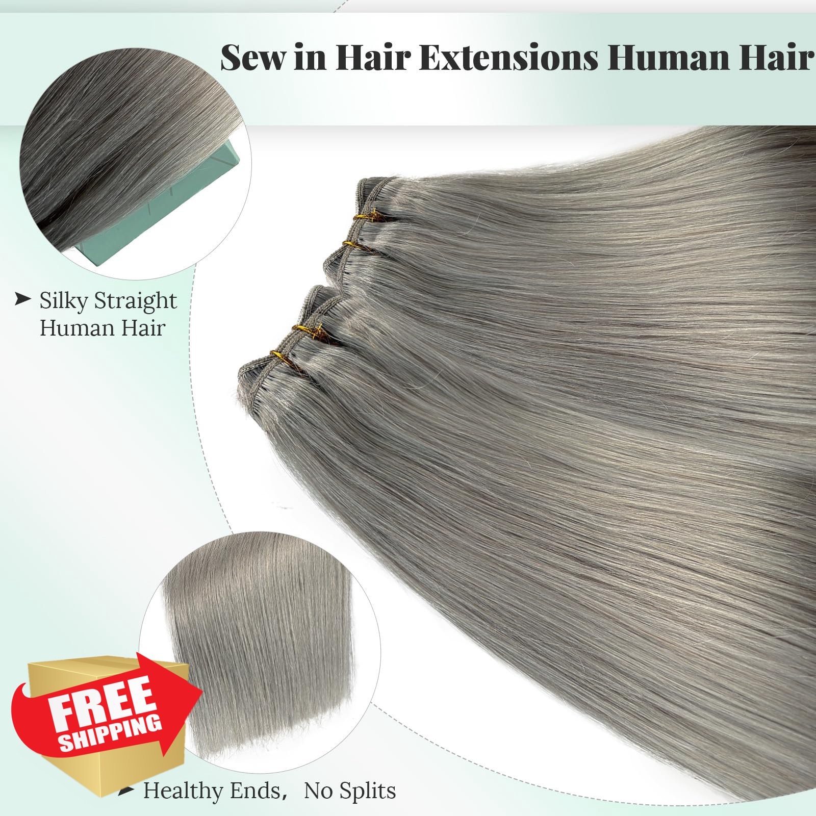 Licoville #0Grey Silve 18 Inch Sew In Hair