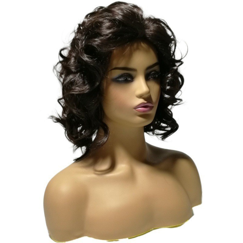 Unisex Short Curly Deep Brown Wig Heat Resistant Synthetic Hair Wig for Men Wome