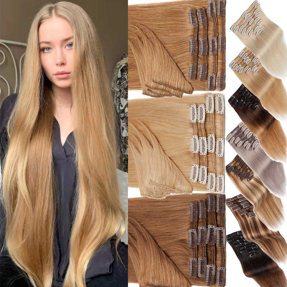 CLEARANCE Clip in 100% Real Human Hair Extensions 8 Pieces Remy Full Head 8″-24″