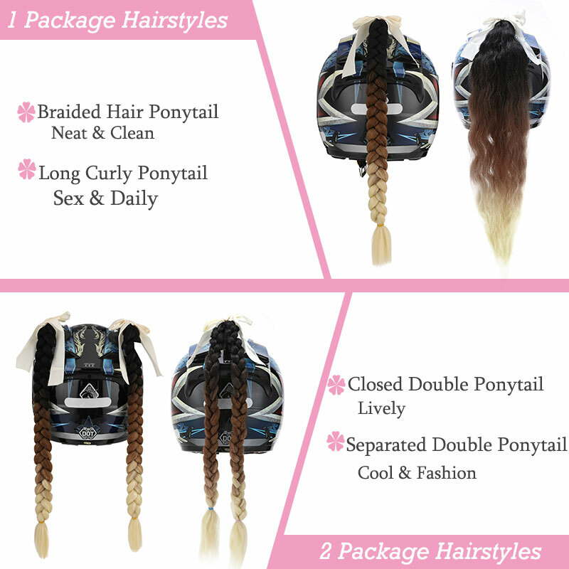 CLEARNACE Ombre Braided Ponytail Extensions Twist Pigtails for Motorcycle Helmet