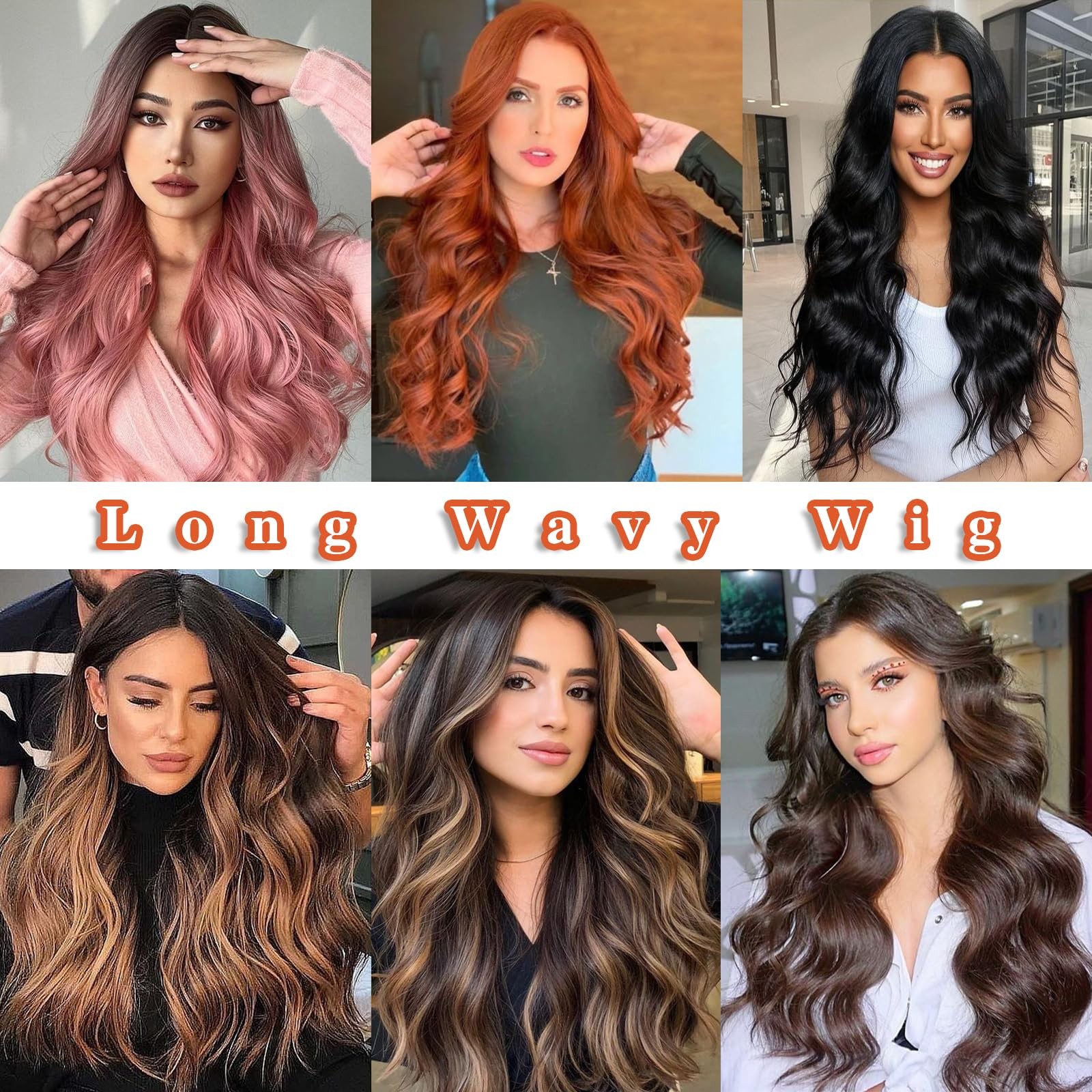 Long Wavy Wig for Women 26 Inch Middle Part Curly Wigs with Lace Hairline Syn…