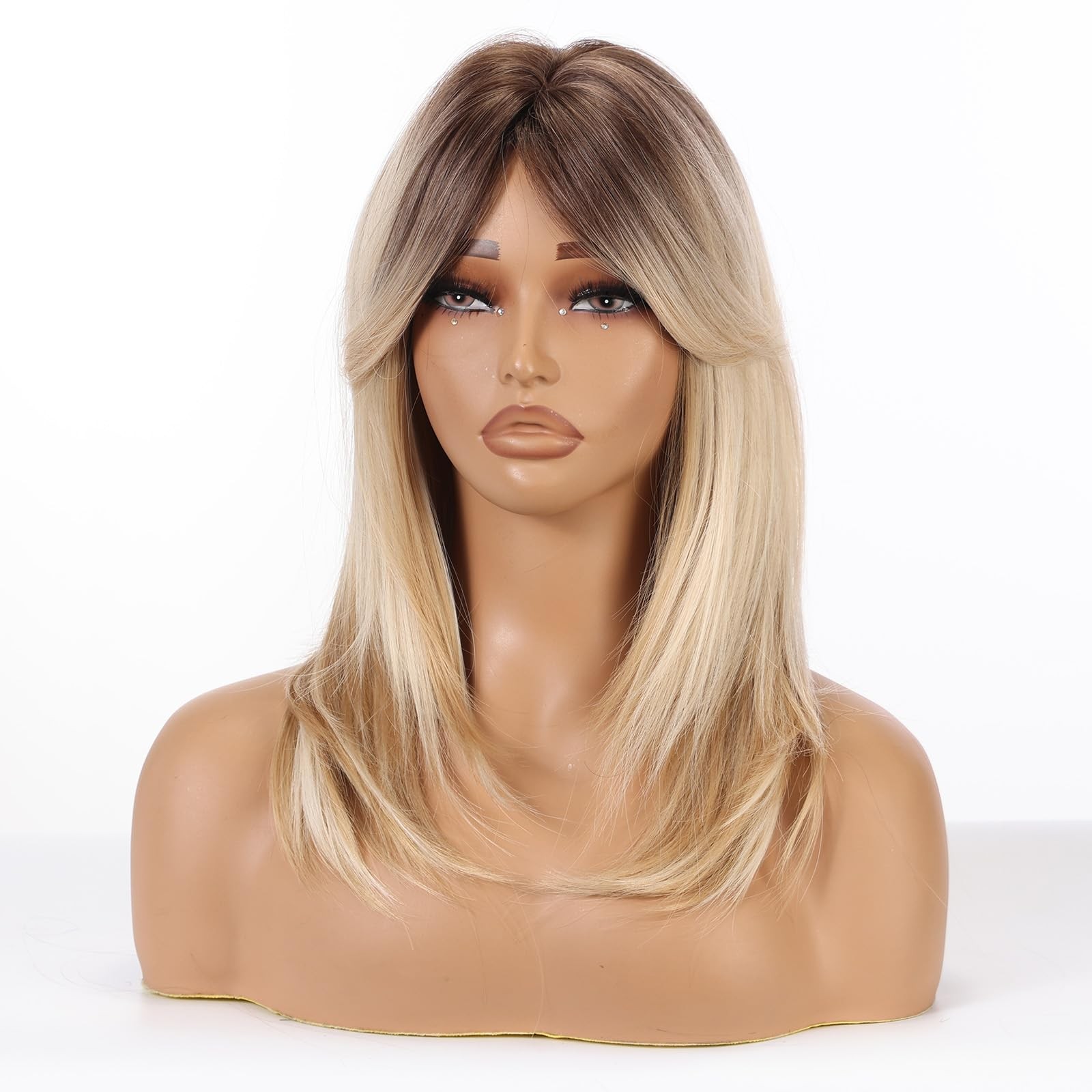 Mixed Blonde Wig with Curtain Bangs Medium Length Layered Hair Wig for Women …