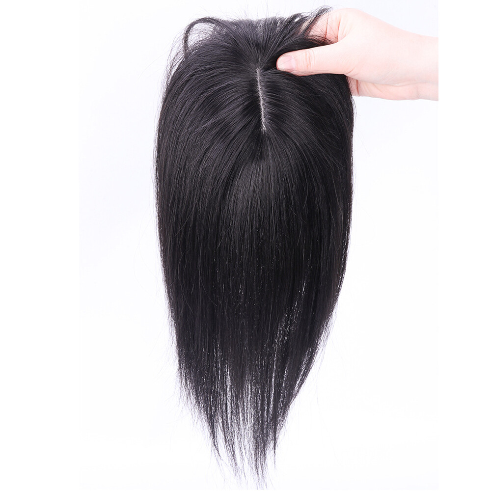 100% Human Hair Toupee Clip in Hairpiece Thin Topper with Bangs Top Hair Pieces