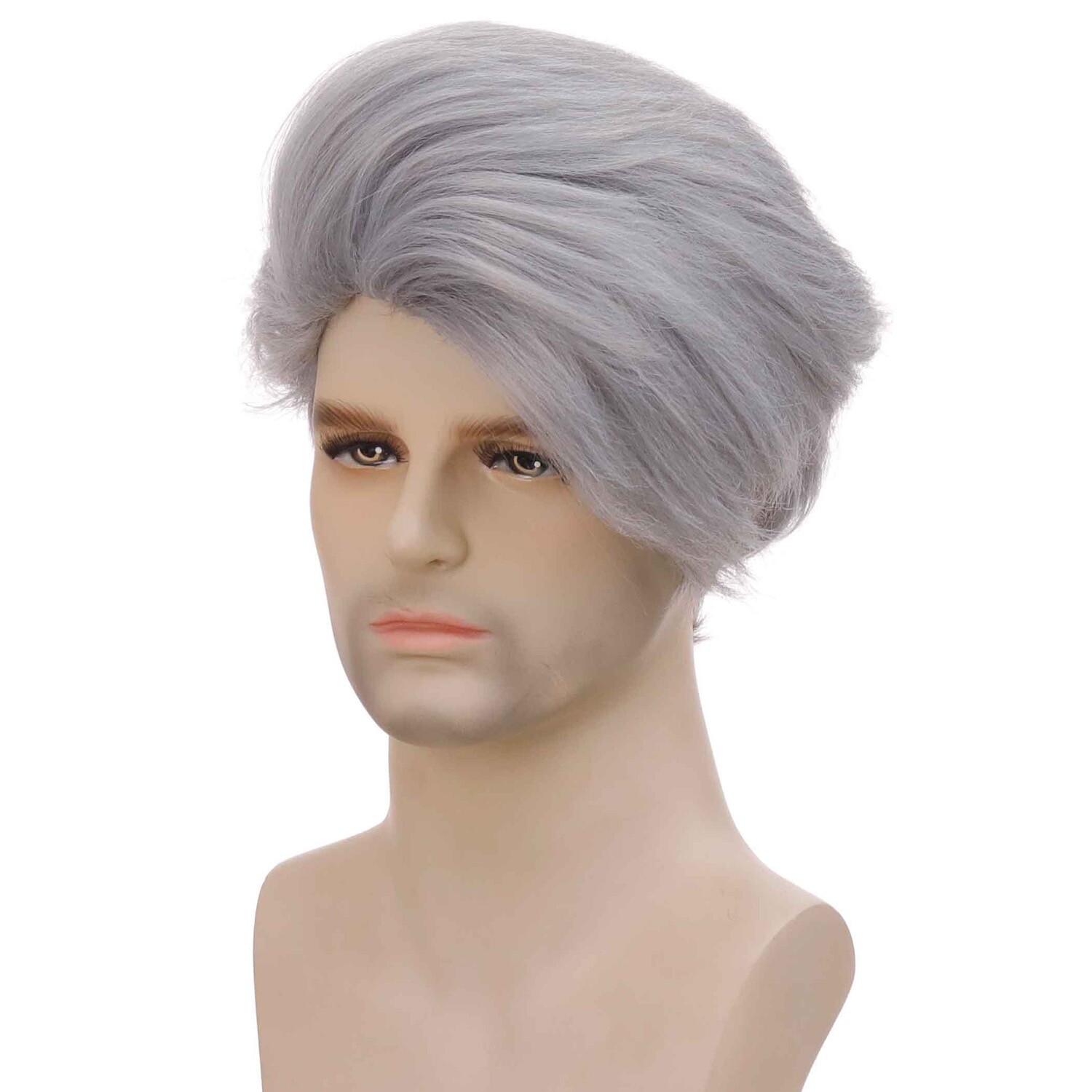 Men’s 10in Short Straight Gray Wig Heat Resistant Synthetic Full Cosplay Party