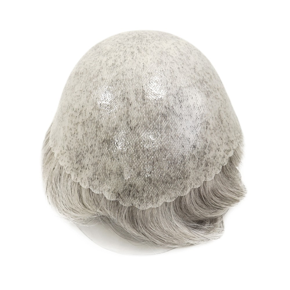 Mens Human Replacement System Skin Toupee Black Grey Hair Toupee Hairpieces 8X10