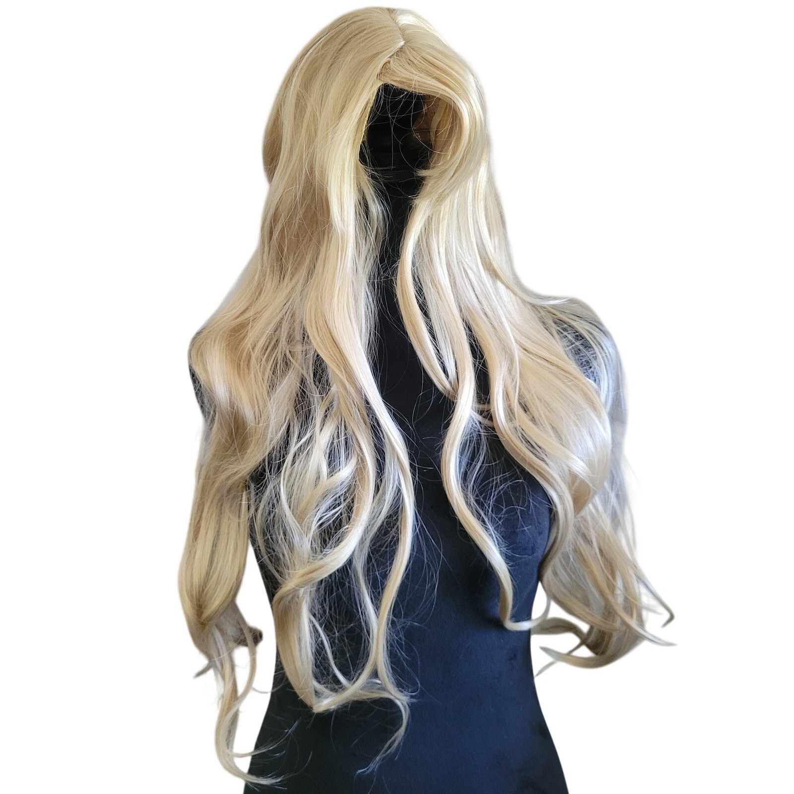 Natural Dark Rooted Ash Blonde Wig – Wavy Long Synthetic Hair – Daily Wear