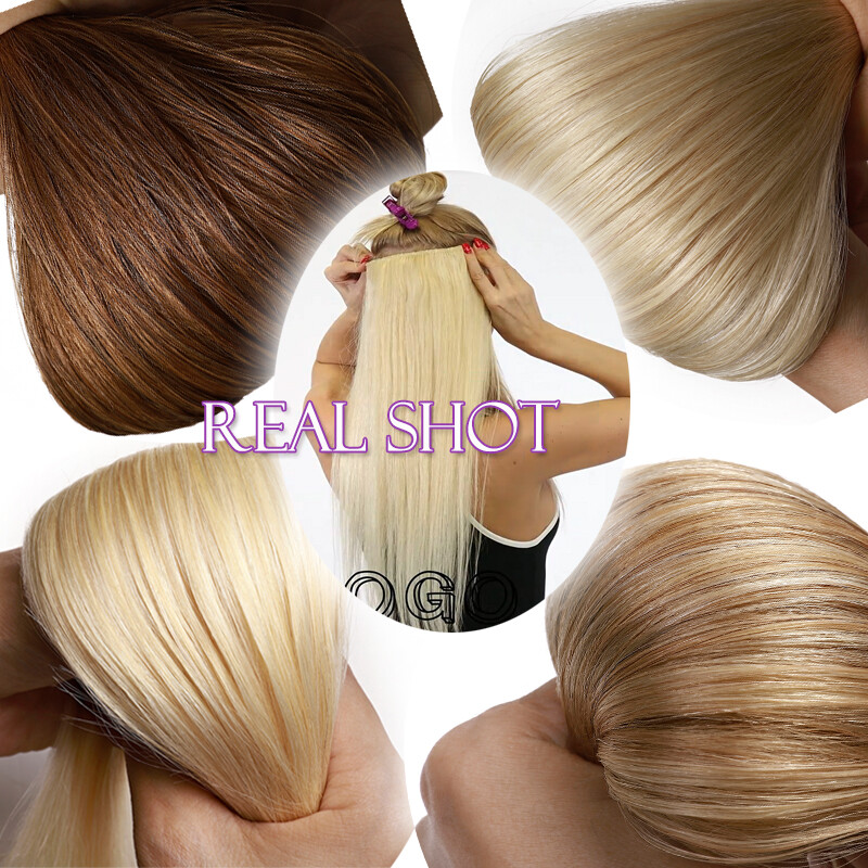 Wavy Straight Thick Clip In One Piece Remy Human Hair Extensions DIY Any Color G