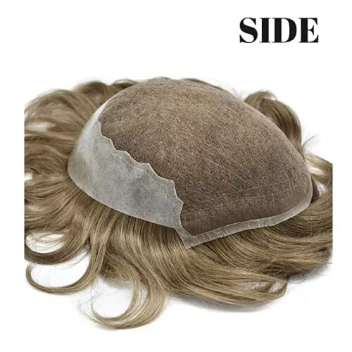 Mens Toupee Hairpiece French Lace Front Hair System Replacement PU Skin Mens Wig