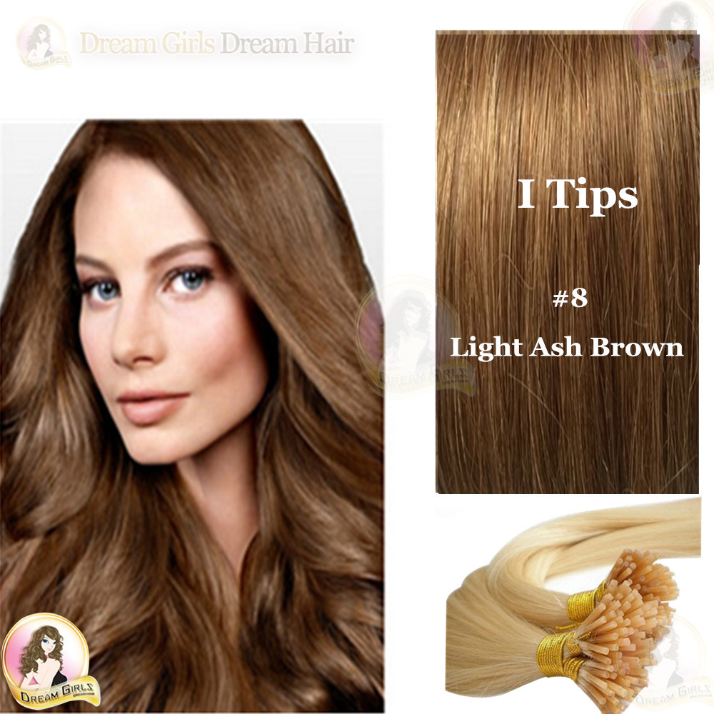 20″ Indian Human I Tip Micro Beads Hair Extensions Double Drawn #8 Light Brown
