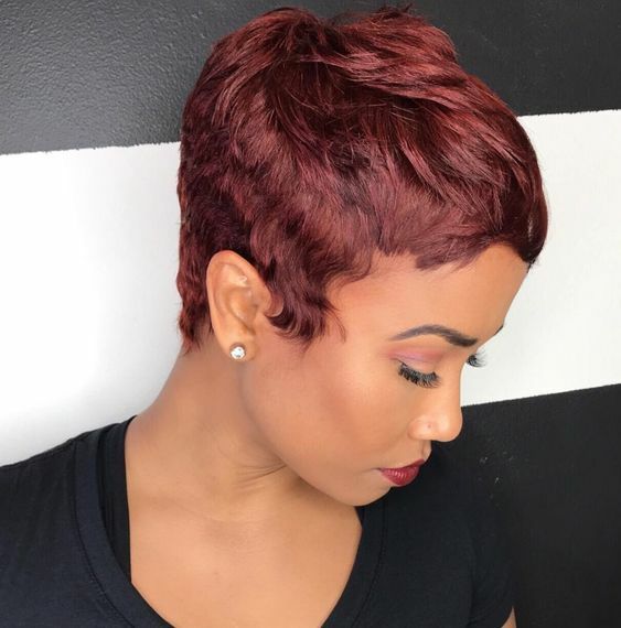 Burgundy Red Wig Short Pixie Cut Wigs Natural Wave Human Hair Wigs Peruvian Hair