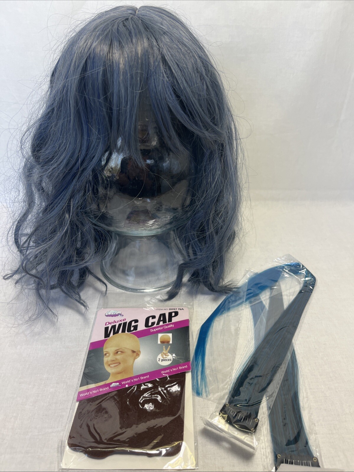 FAELBATY Synthetic Short Bob Blue mix Wavy Wig w bangs Shoulder Length 14″+gifts
