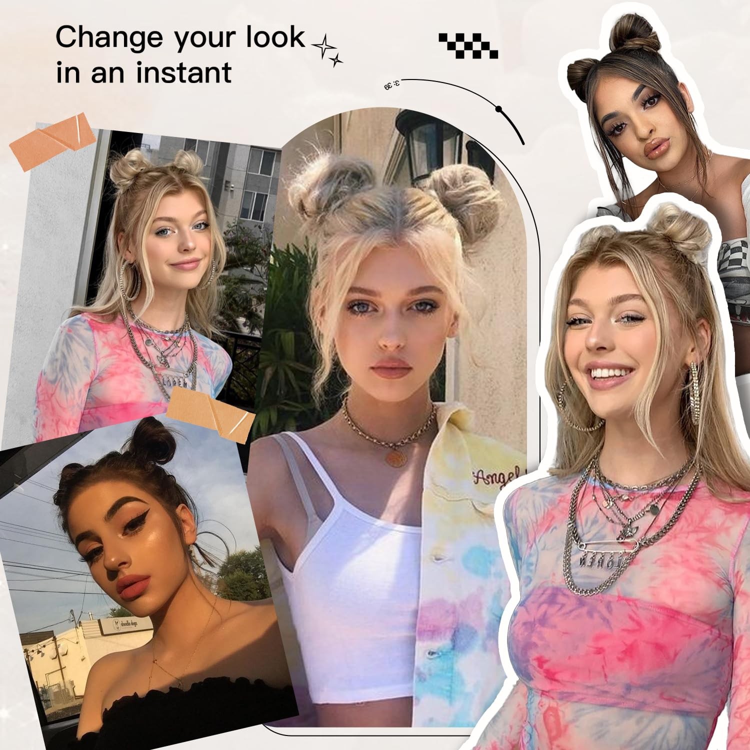 Space Buns Hair Pieces 2PCS Claw Clip in Hair Bun Mini Bun Hair Scrunchies Ex…