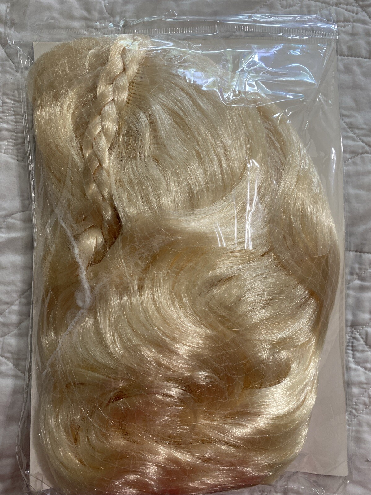 Adult Bright Blond Long Hair Goddess Wavy Wig w/ Braid, 21.5″