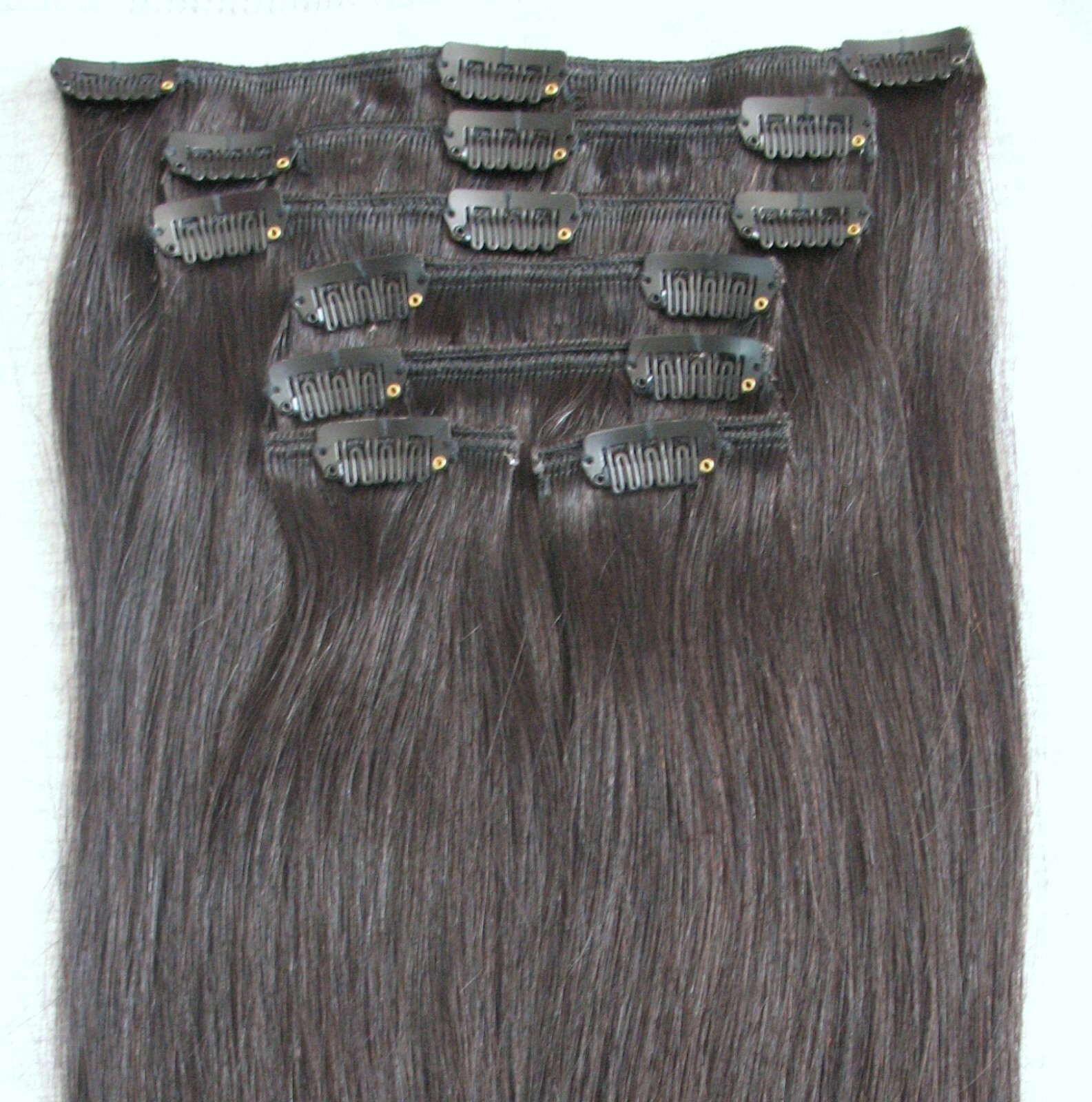 18″ CLIP IN ON REMY HUMAN HAIR EXTENSIONS #2 Dark Brown 80g/7pcs/set