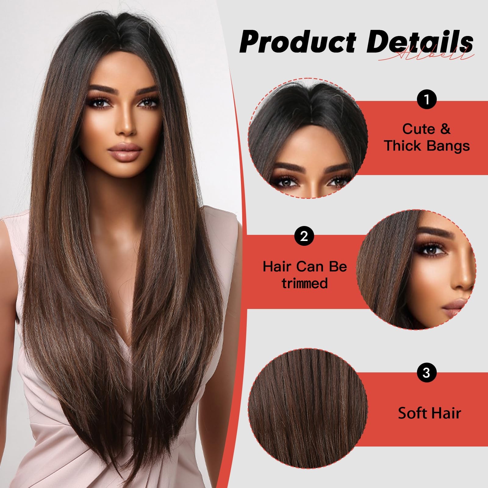 Brown Wig for Black Women Long Straight Layered Wigs Natural Honey Brown Hair…