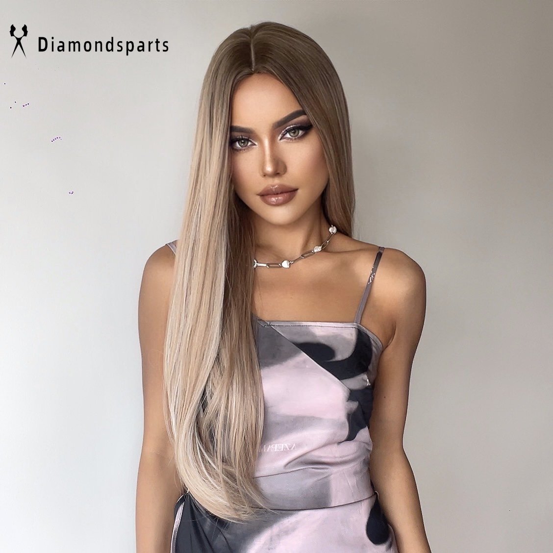 US Honey Brown Mixed Blonde Synthetic Wigs Long Straight 26 Inch Wigs Daily Use
