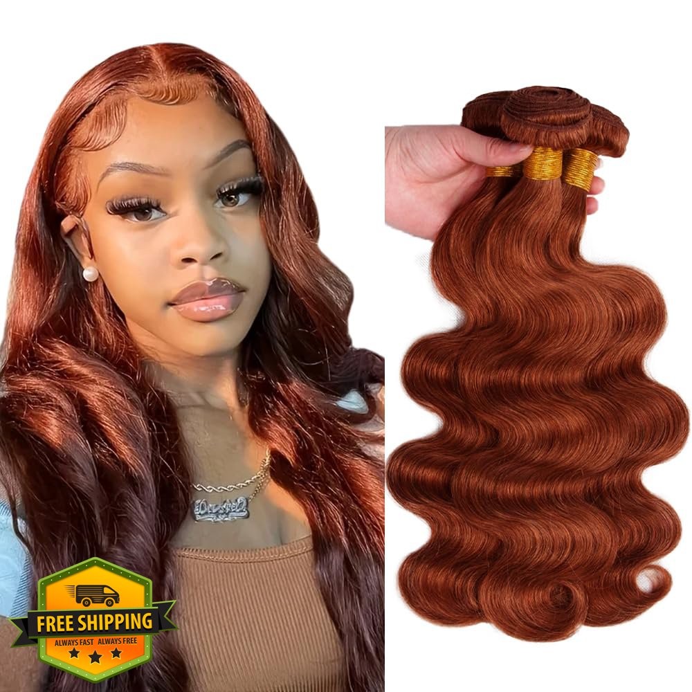 HuxoWax 3pc Auburn Body Wave Hair Bundles 30-34in, #33 Reddish Brown