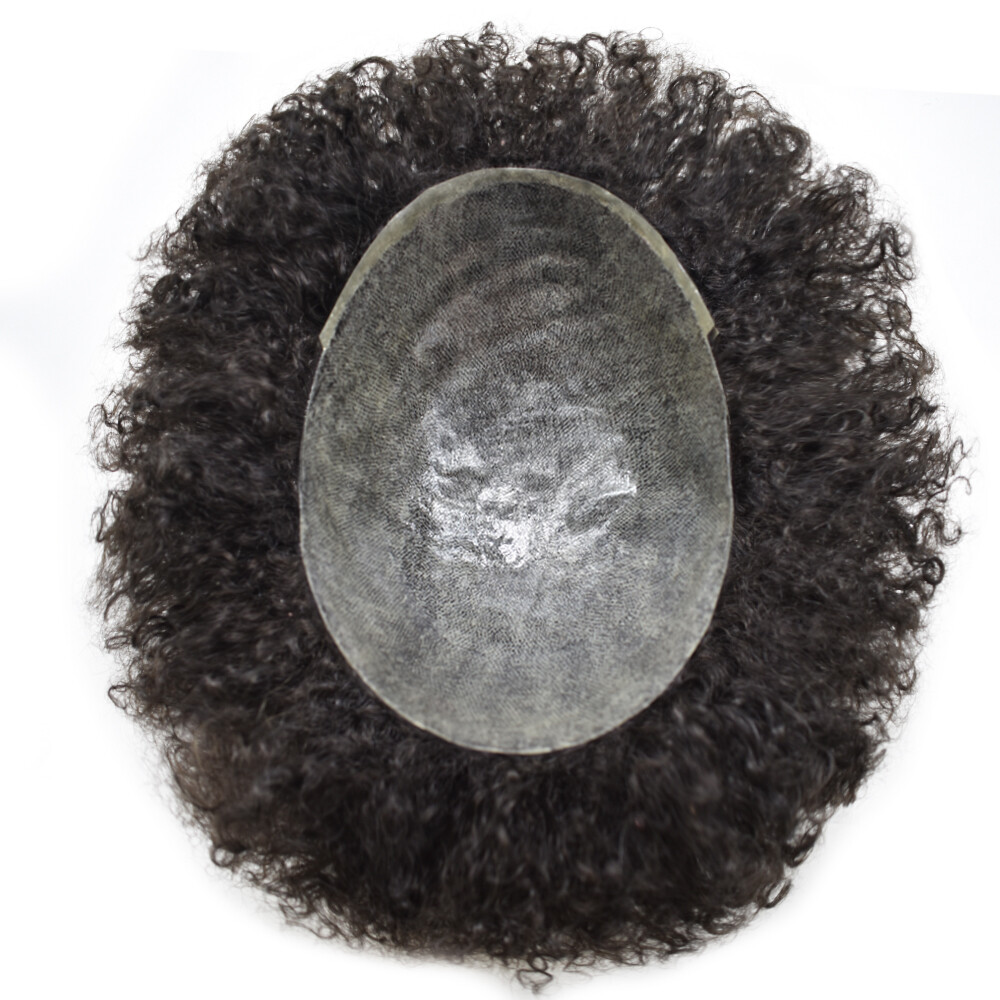 African American Men Wig 6mm Afro Curly Mens Toupee Full Poly PU Hair Systems