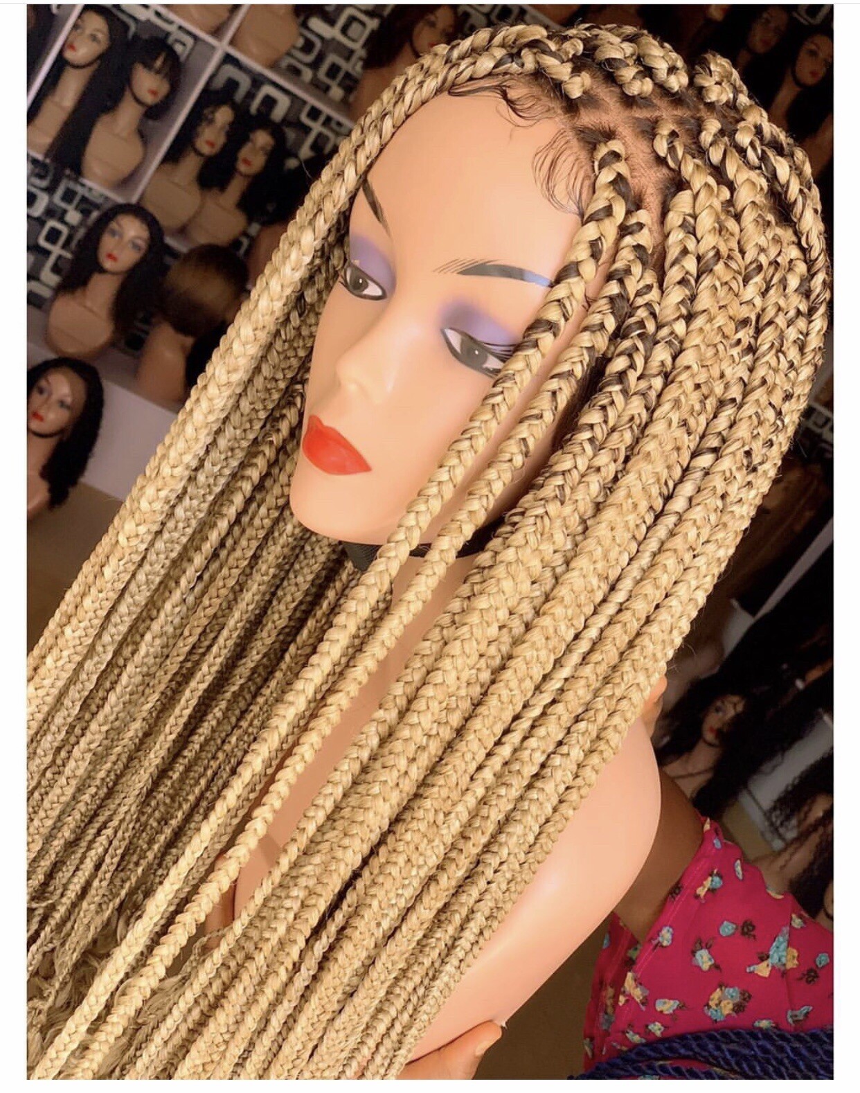braided wig: Full Lace handmade Jumbo Box Braid wig.  PREORDER 3-4 Weeks