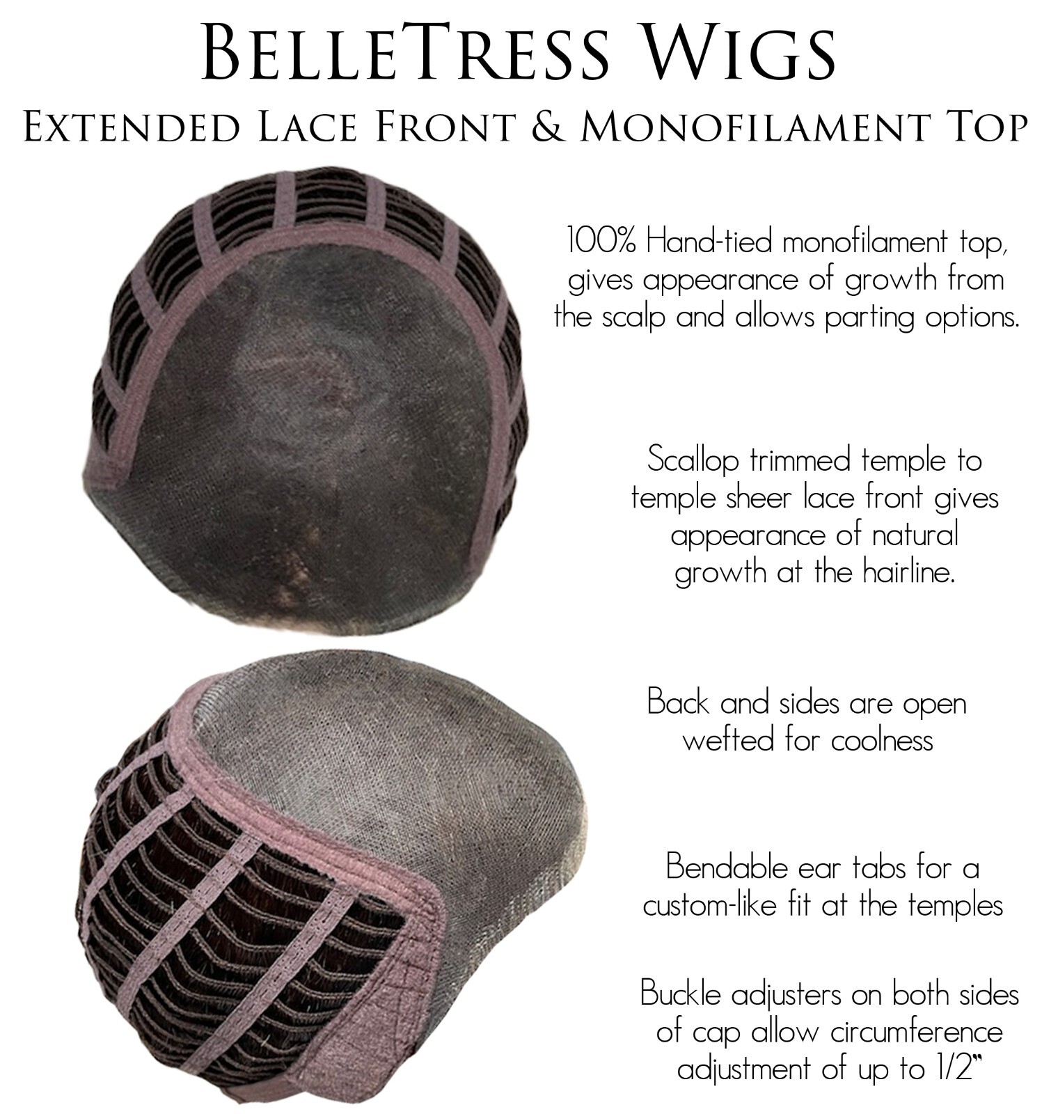 LADY LATTE E Wig by BelleTress *ANY COLOR Mono Top, Ext Lace Frt BELLE TRESS New