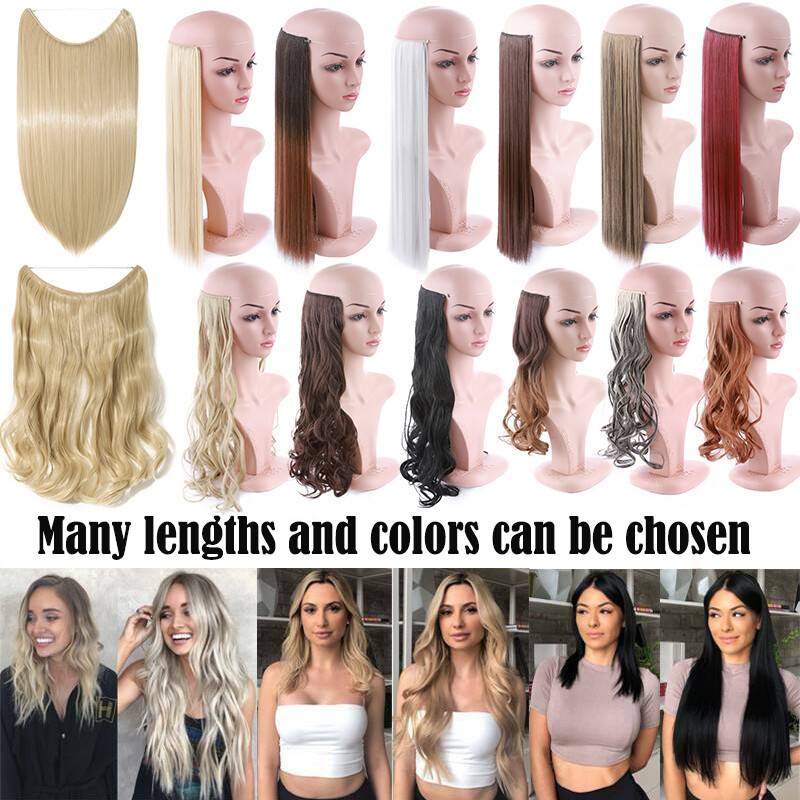 US Long Wire In Hair Extension One Piece Invisible Real Natural Fake Hairpieces