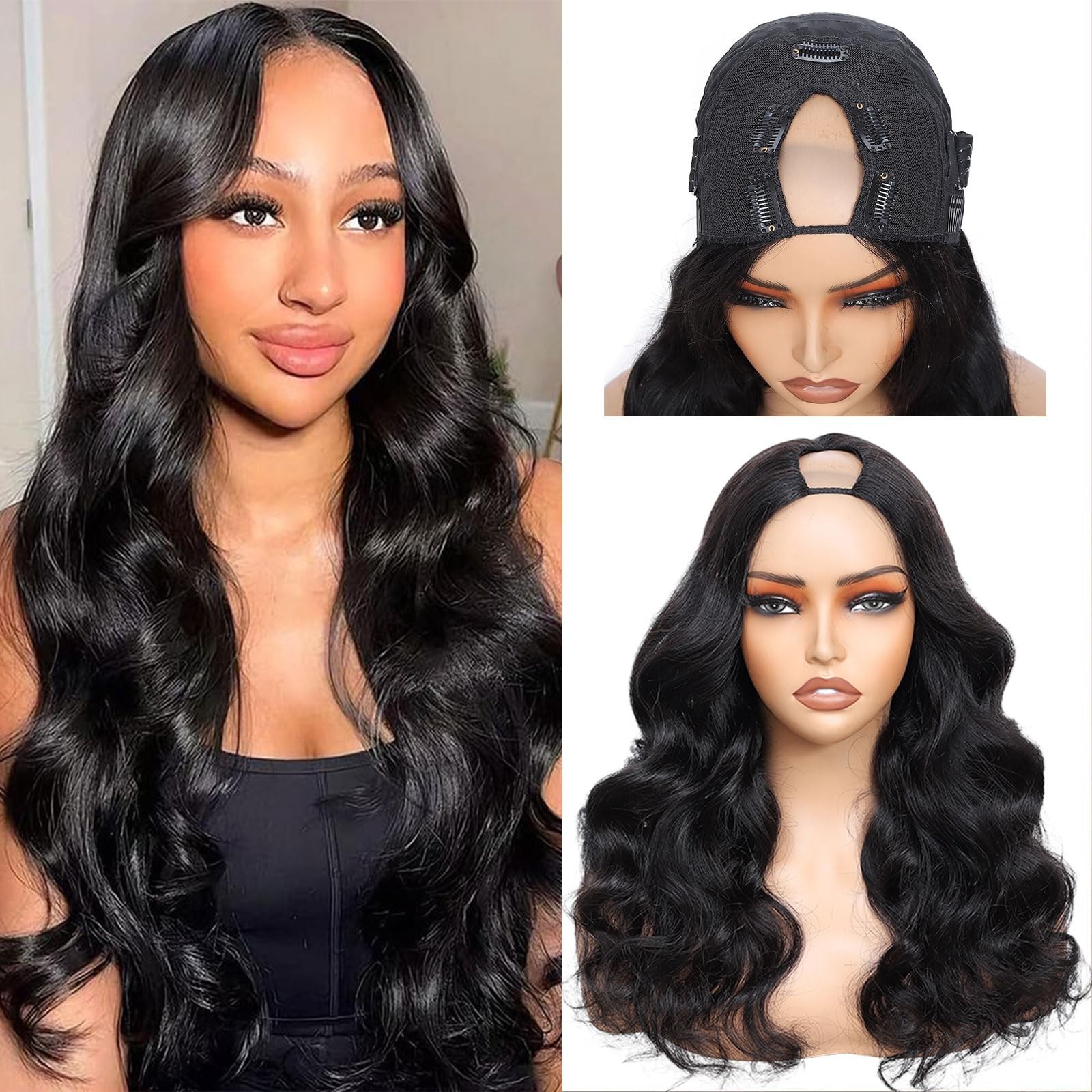 26 Inch Body Wave V Part Human Hair Wig – 200% Density, Adjustable Drawstring, N