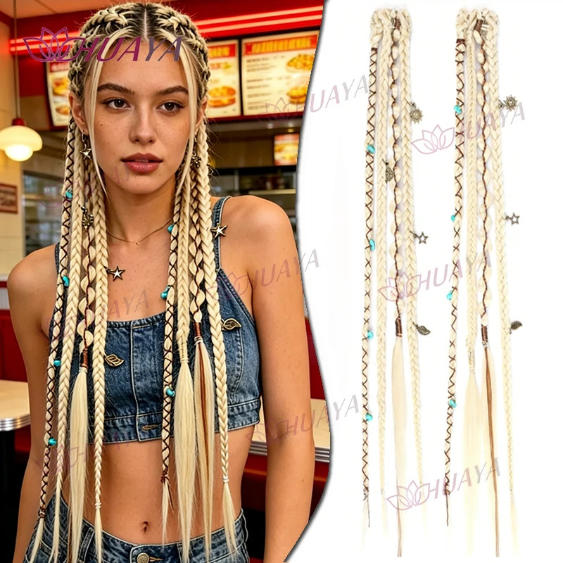 2PCS 20 Inch Hand braided Synthetic Water drop Clip In Hair Extensions Bohemian