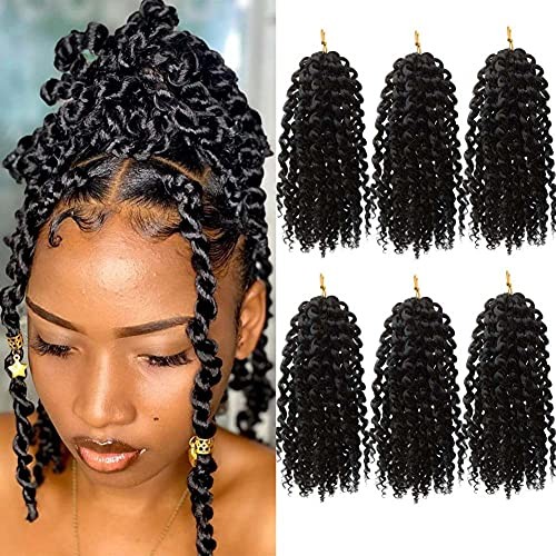 Passion Twist Hair Water Wave Crochet Braids for Black 8 Inch (Pack of 6) 1B