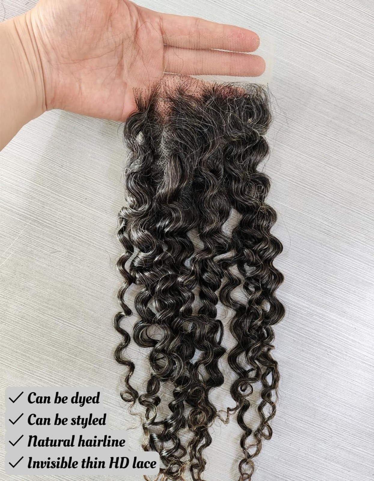 Clytie Raw Curly Salt And Pepper Human Hair Closure 44 Thin10 Inches Hd