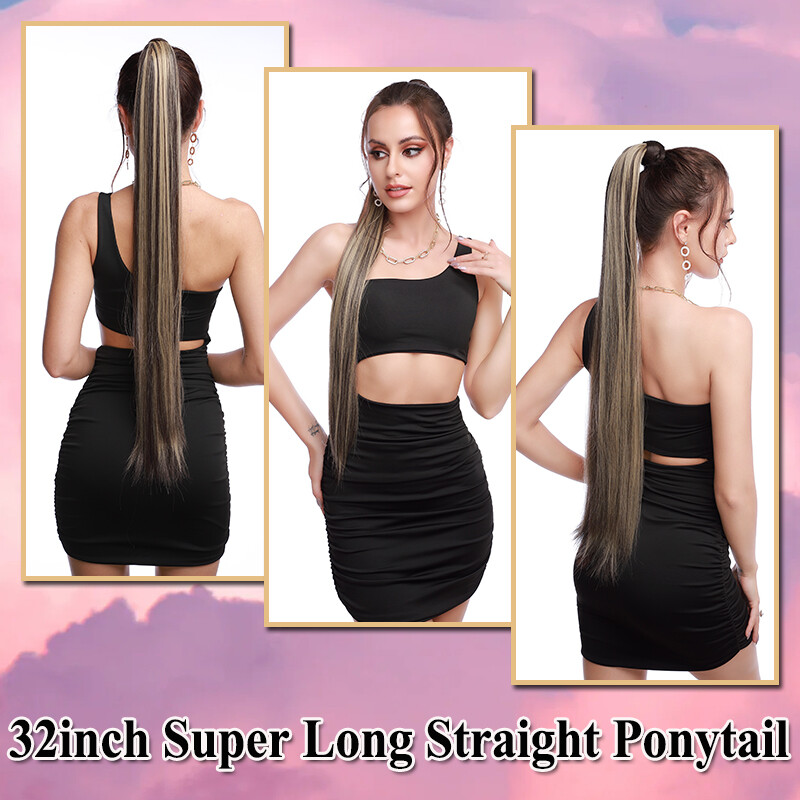 100% Long Wrap Ponytail Clip in Pony Tail Hair Extension Real Natural as Human H