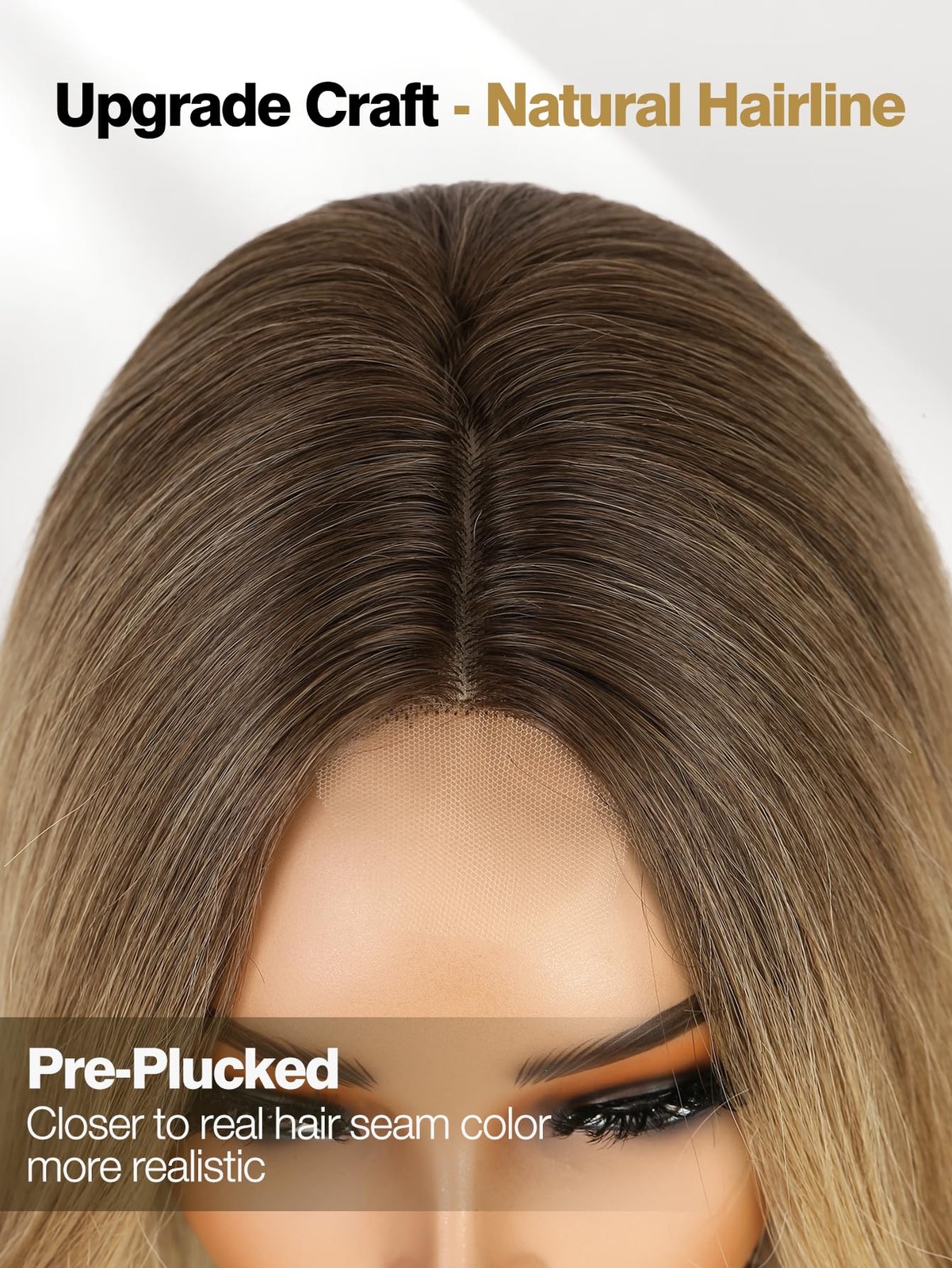 Long Ombre Blonde Wavy Wig for Women Middle Part Curly Natural Hairline Gluel…