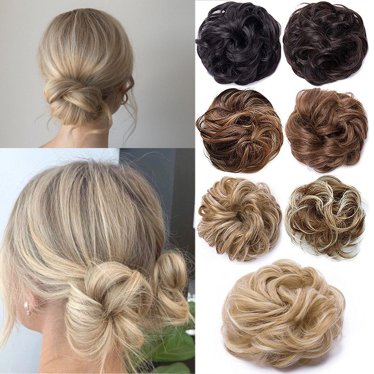 Curly Messy Bun Hair Piece Scrunchie Updo Real Human Hair Extensions 100% Remy