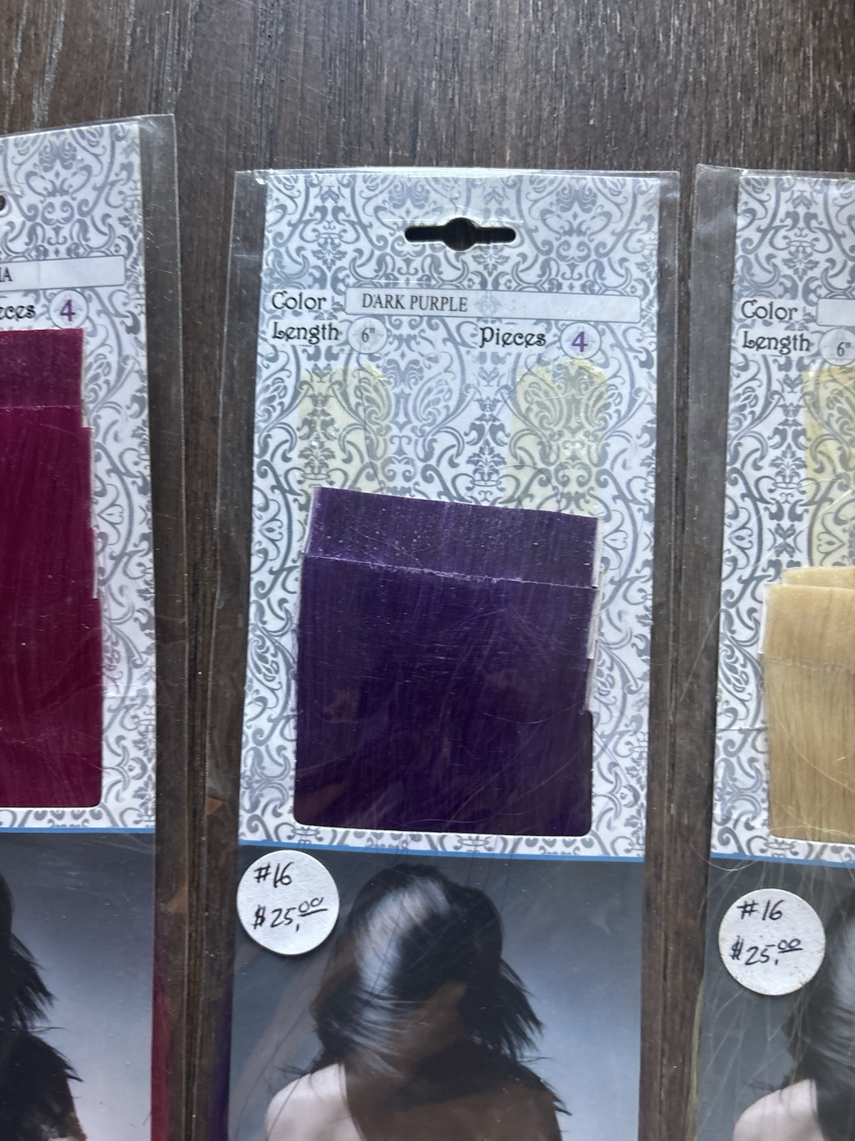 6 Packs of Real Human Hair Extensions (Black, Brown, Blue, Pink, Purple, Blonde)
