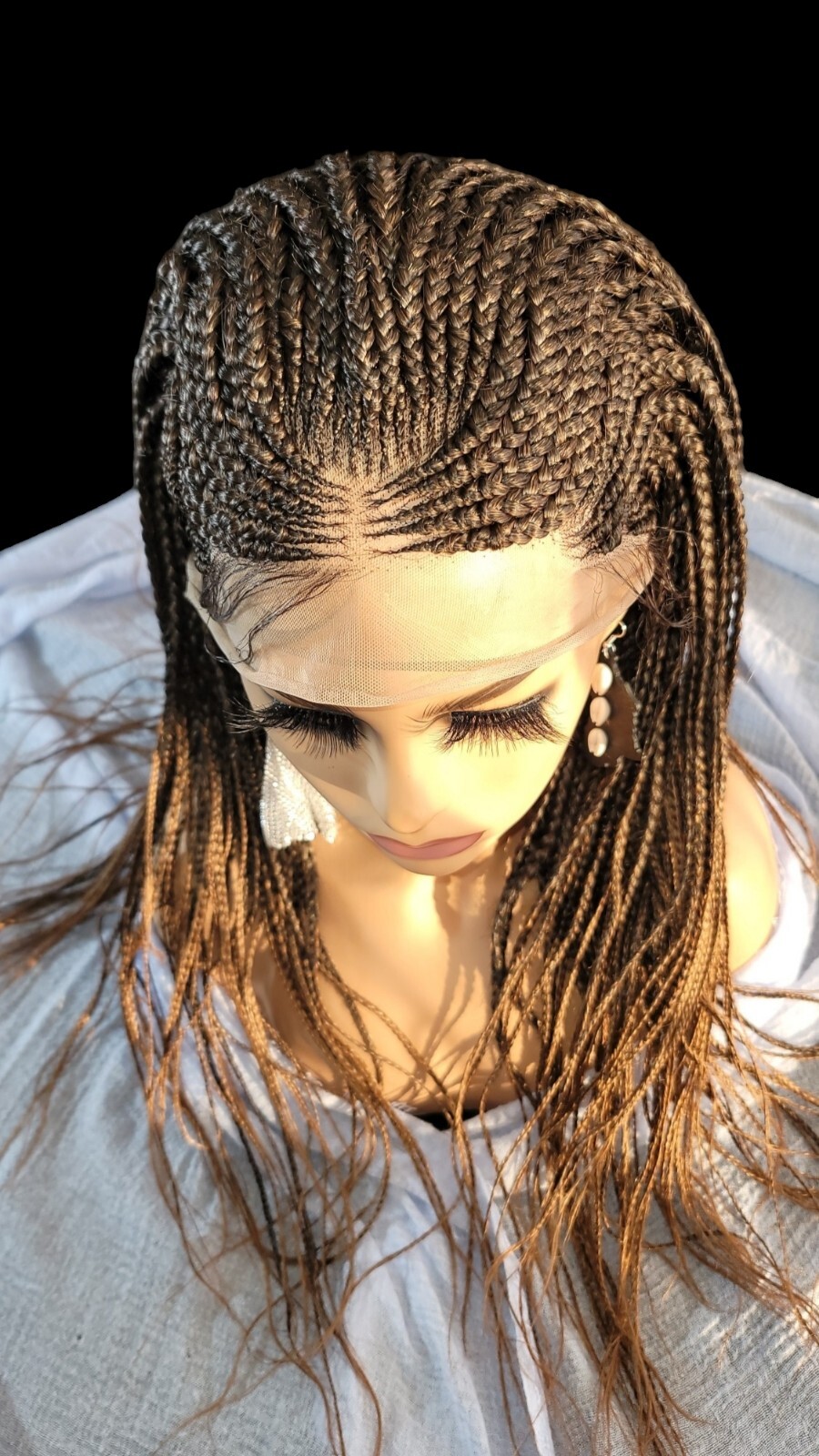 Braided Wig Full Lace Glueless Box Braids Cornrows 22″ 2/30 Ombre Handmade NWT