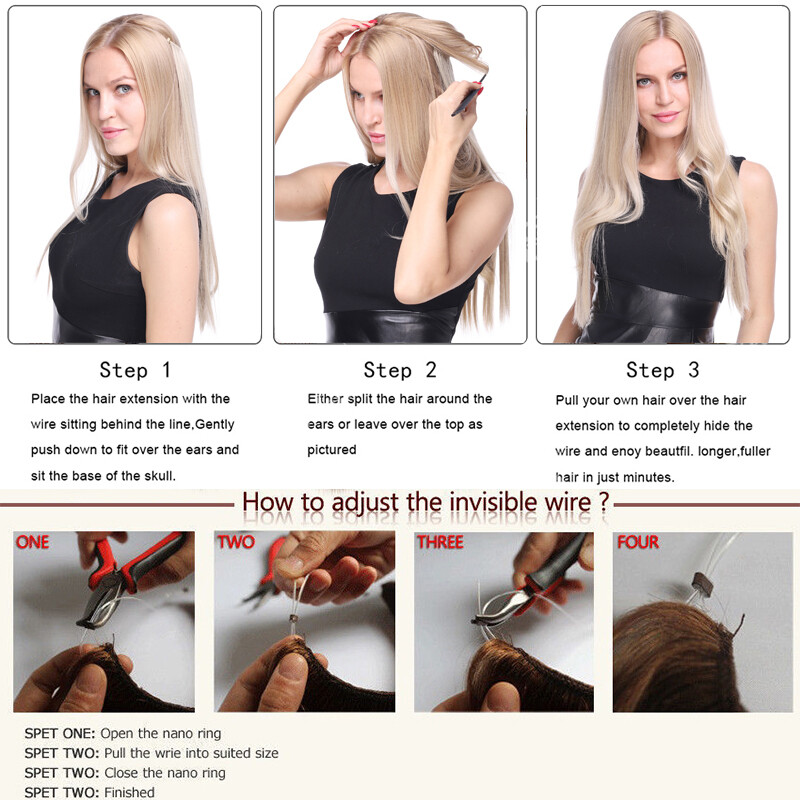 Hidden Invisible Wire In One Piece 100% Real As Human Hair Extensions Nano Rings